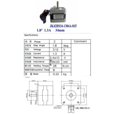 Motor de passo NEMA17 42BYG 34 mm 1,3 A eixo D 1,8&deg; JK42HS34-1304A-01F