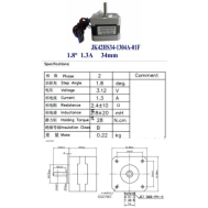 Motor de passo NEMA17 42BYG 34 mm 1,3 A eixo D 1,8&deg; JK42HS34-1304A-01F
