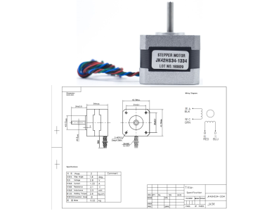 Motor de passo NEMA17 42BYG 34 mm 1,8&deg; 1,3 A eixo redondo JK42HS34-1334 - Imagem 1