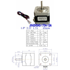Motor de passo 42 BYG JK42HS40-1704-13A, 40 mm, 1,7 A, eixo D, duas fases, 4 fios
