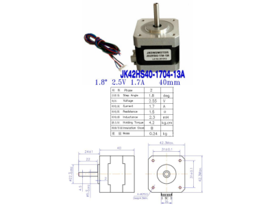 Motor de passo 42 BYG JK42HS40-1704-13A, 40 mm, 1,7 A, eixo D, duas fases, 4 fios - Imagem 1