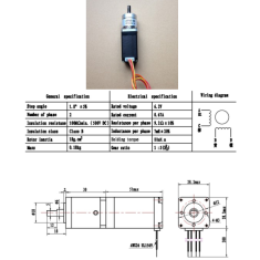 Motor de Passo NEMA11 com Redutor 1:5,18, 0,67 A, Eixo 6 mm, JK28HS51-0674PG5.18