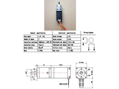 Motor de Passo NEMA11 com Redutor 1:5,18, 0,67 A, Eixo 6 mm, JK28HS51-0674PG5.18 - Imagem 1