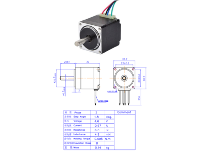 Motor de passo JK28HS32-0674 NEMA11 com cabo 300 mm e eixo redondo 1.8 - Imagem 1