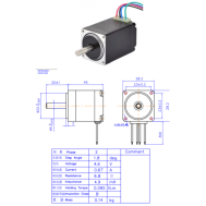 Motor de passo NEMA11 JK28HS45-0674, passo 1,8&deg;, eixo redondo, cabo 300 mm