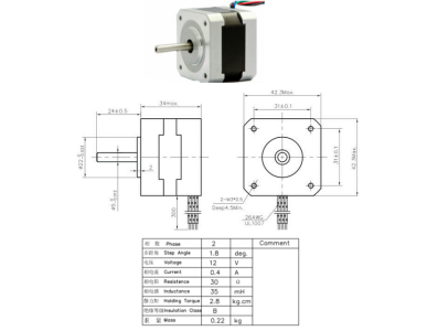 Motor de passo NEMA17 JK42HS34-0404, eixo redondo, 1,8&deg; - Imagem 1