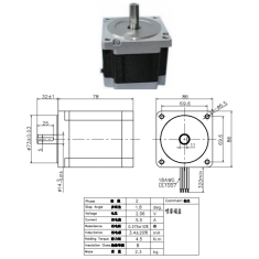 JK86HS78-5504X-01 Motor de passo h&iacute;brido de 2 fases 86 (NEMA34)