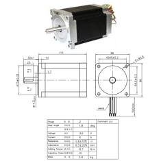 Motor de passo h&iacute;brido 2 fases JK86HS115-6004-05, 86 (NEMA34)