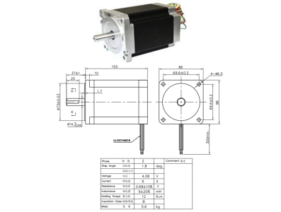 Motor de passo h&iacute;brido 2 fases JK86HS155-6004A 86 (NEMA34) - Imagem 1