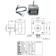 Motor de passo NEMA17 JK42HM34-1334A 2 fases h&iacute;brido 0,9&deg; eixo redondo