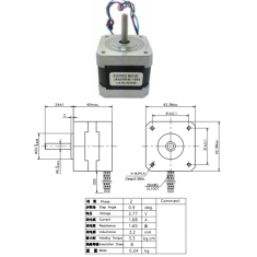 Motor de passo NEMA17 JK42HM40-1684, h&iacute;brido bif&aacute;sico