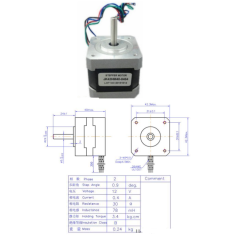 Motor de passo NEMA17 JK42HM40-0404, h&iacute;brido de 2 fases, eixo redondo, passo 0,9&deg;