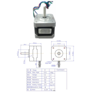 Motor de passo NEMA17 JK42HM40-0404, h&iacute;brido de 2 fases, eixo redondo, passo 0,9&deg;