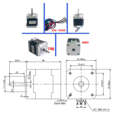 Motor de passo NEMA17 JK42HM48-1684AF, 2 fases h&iacute;brido, eixo D, passo 0,9&deg;