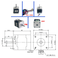 Motor de passo NEMA17 JK42HM48-1684AF, 2 fases h&iacute;brido, eixo D, passo 0,9&deg;