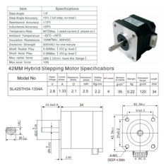 Motor de passo h&iacute;brido SL42STH34-1334A 42 mm alto torque