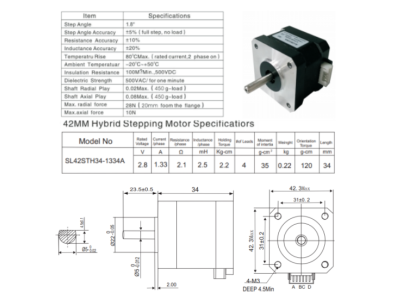Motor de passo h&iacute;brido SL42STH34-1334A 42 mm alto torque - Imagem 1