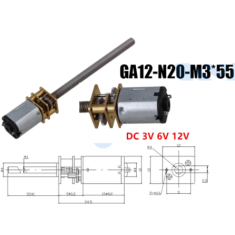 Motor Redutor N20 M3&times;55 3V 100 RPM, engrenagem por parafuso miniatura