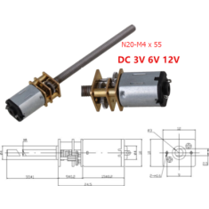 Motor de redu&ccedil;&atilde;o N20-M4 x 55 3V 200 rpm, redu&ccedil;&atilde;o grossa e longa, engrenagem por rosca miniatura