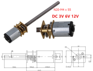 Motor redutor N20 M4&times;55 12V 200 rpm, rosca M4 de passo grosso e corpo longo, miniatura - Imagem 1