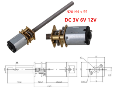 Motor DC N20 com redutor de parafuso, rosca M4 x 55 mm (rosca grossa, corpo longo). Verifique tens&atilde;o e RPM antes do pedido. - Imagem 1