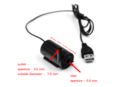 Bomba submers&iacute;vel mini 5V preta com USB e baixo ru&iacute;do - Imagem 1