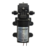 Bomba miniatura 12V 70W 4 L/min tipo refluxo, nervuras em ambos os lados, sa&iacute;da &agrave; direita