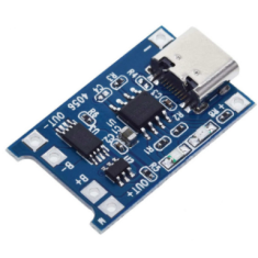 M&oacute;dulo carregador LiPo TP4056/TC4056 1A com entrada USB-C e prote&ccedil;&atilde;o de corrente