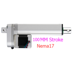 Atuador linear el&eacute;trico tipo haste push rod NEMA17 curso 100 mm, 35 mm/s, 150 N, DC 6-24 V
