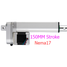 Atuador linear el&eacute;trico com haste de empuxo e motor de passo NEMA17, curso 150 mm, velocidade 35 mm/s, for&ccedil;a 150 N, DC 6 a 24 V