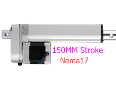 Atuador linear el&eacute;trico com haste de empuxo e motor de passo NEMA17, curso 150 mm, velocidade 35 mm/s, for&ccedil;a 150 N, DC 6 a 24 V - Imagem 1