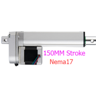 Atuador linear el&eacute;trico com haste de empuxo e motor de passo NEMA17, curso 150 mm, velocidade 35 mm/s, for&ccedil;a 150 N, DC 6 a 24 V