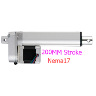 Atuador linear el&eacute;trico com motor de passo NEMA17, curso 200 mm, velocidade 35 mm/s, for&ccedil;a 150 N, DC 6 a 24 V