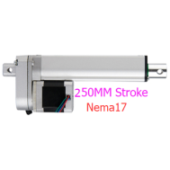 Haste el&eacute;trica linear NEMA17 (stepper), curso 250 mm, velocidade 30 mm/s, for&ccedil;a 200 N, DC 6V a 24V