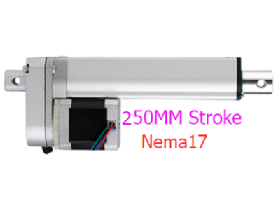 Atuador linear el&eacute;trico NEMA17 (motor de passo) curso 250 mm, velocidade 35 mm/s, for&ccedil;a 150 N, DC 6 V a 24 V - Imagem 1