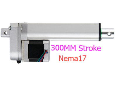 Atuador linear el&eacute;trico (push rod) com motor de passo NEMA17, curso 300 mm, velocidade 35 mm/s, for&ccedil;a 150 N, DC 6&ndash;24 V - Imagem 1