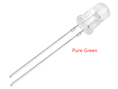 LED convencional 3 mm verde puro com lente water clear e terminais de 28 mm - Imagem 1