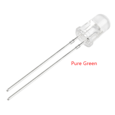 LED Convencional 3 mm Verde Puro, Lente Water Clear, Pino 18 mm