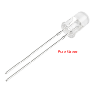 LED Convencional 3 mm Verde Puro, Lente Water Clear, Pino 18 mm