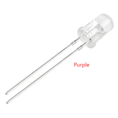 LED 3 mm roxo com lente water clear e pinos de 18 mm