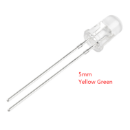 LED 5 mm com pernas de 28 mm, lente water-clear, cor amarelo/verde