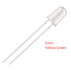 LED 5 mm com perna 18 mm, lente water clear, cores amarelo e verde