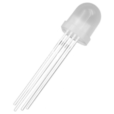 LED RGB difuso 8 mm 4 pinos, perna 28 mm, &acirc;nodo comum (CA)