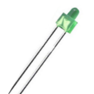 LED difuso verde 18 mm, perna 2 mm tipo pacifier