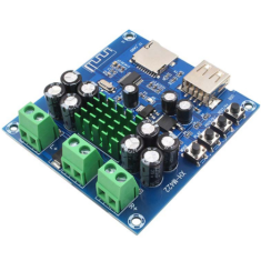 Placa amplificadora XH-M422 TPA3116D2 com Bluetooth integrado, leitor U-disk/TF, duplo canal 50W*2, DC12V-24V