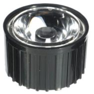 Lente 20 mm para LED de alta pot&ecirc;ncia 120&deg; com c&uacute;pula preta de boca plana