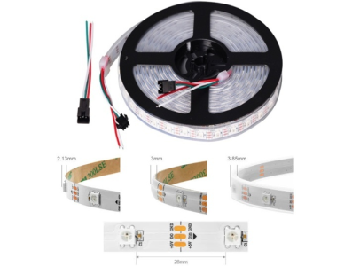 Fita LED RGB WS2812B 5V SMD5050 branco 30 LEDs/m flex&iacute;vel 5 m rolo n&atilde;o &agrave; prova d'&aacute;gua (IP30) - Imagem 1