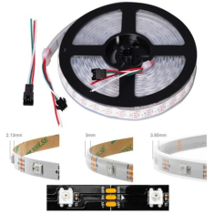 Fita LED RGB WS2812B 5050 5V SMD preta, 30 LEDs/m, flex&iacute;vel, rolo 5 m, n&atilde;o &agrave; prova d'&aacute;gua (IP30)