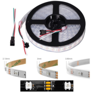 Fita LED RGB WS2812B 5050 5V SMD preta, 30 LEDs/m, flex&iacute;vel, rolo 5 m, n&atilde;o &agrave; prova d'&aacute;gua (IP30)