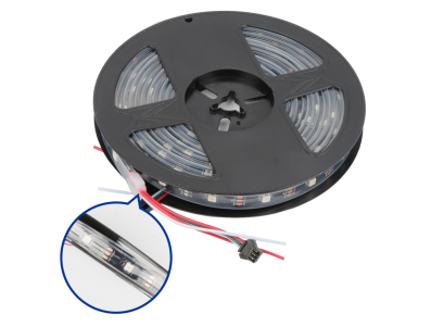 Fita LED WS2812B RGB5050 5V, 30 LEDs/m, 5 m rolo, flex&iacute;vel, SMD preta com capa pl&aacute;stica, IP67 - Imagem 1
